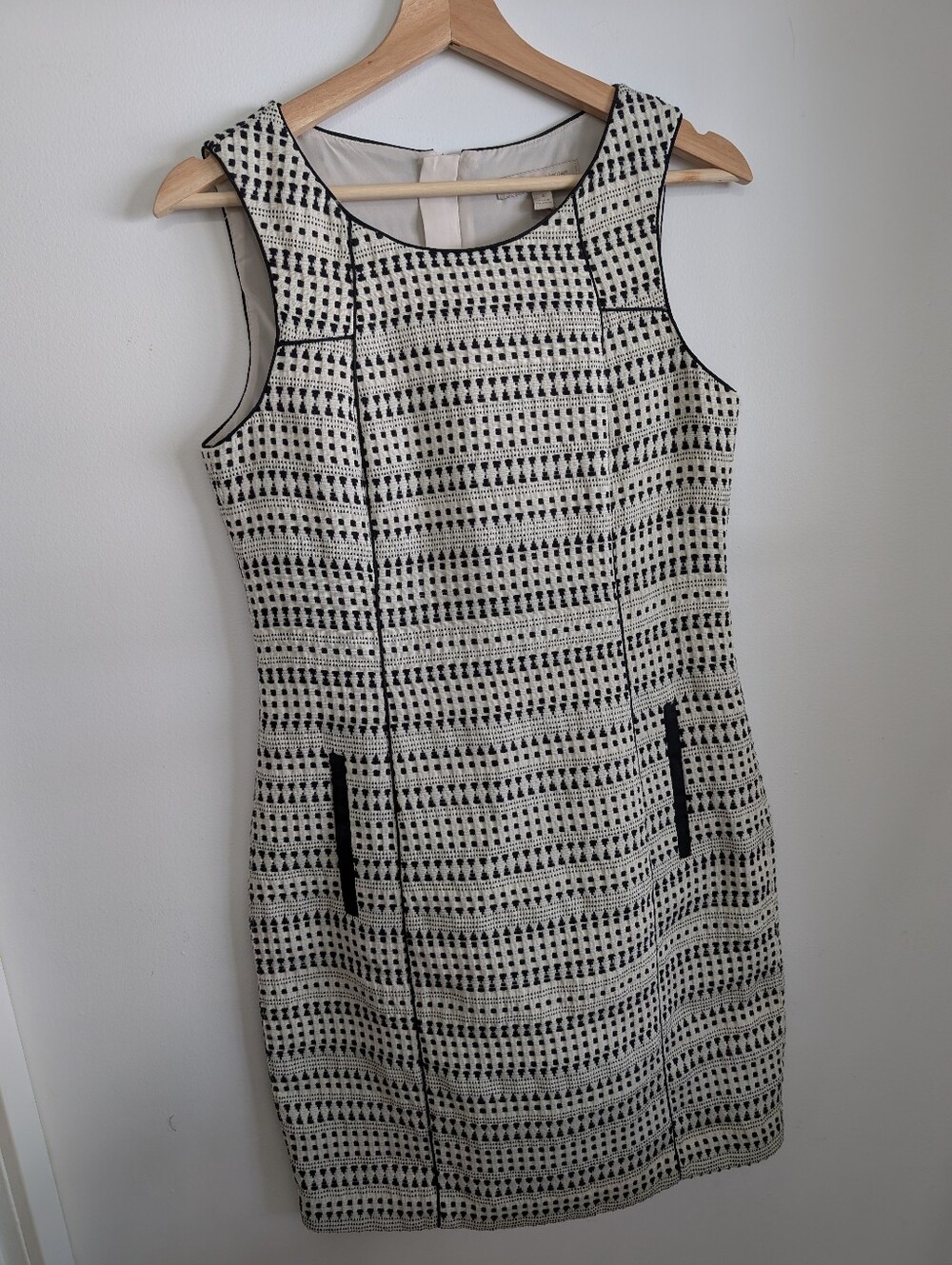 Banana Republic Heritage 4 Fitted Dress Cotton Knit Black Cream Boho Geometric